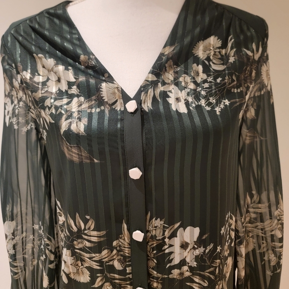 🖤 TED BAKER DARK GREEN FLORAL BLOUSE - Picture 3 of 8